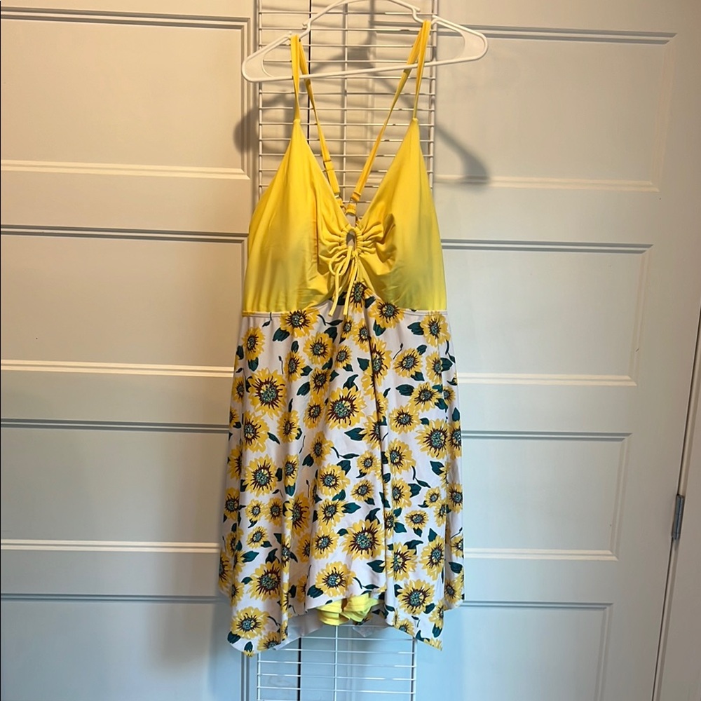 Yellow Floral Women Swim One Piece